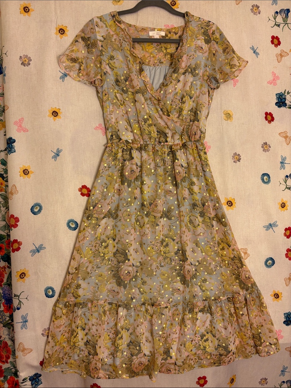 LC Lauren Conrad Pastel Floral Dress with Gold Foil Accents